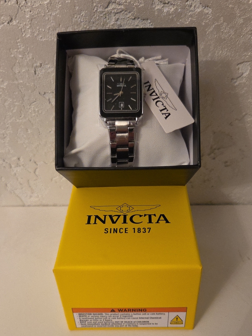 Invicta Women’s Silver Stainless Steel Black Dial Rectangular Watch